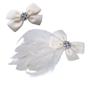 Mummy & Me Off White Bow Feather Hair Piece