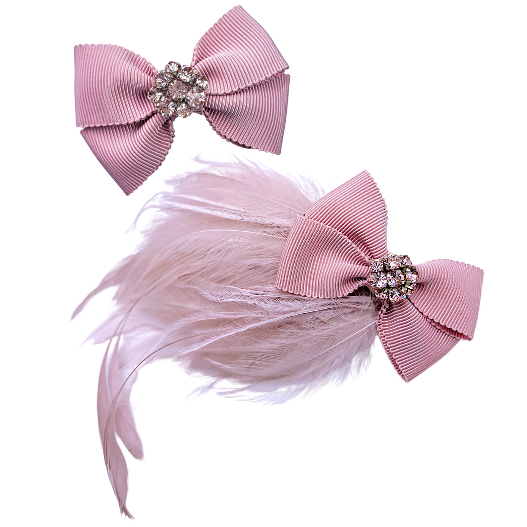 Mummy & Me Blush Pink Bow Feather Hair Piece