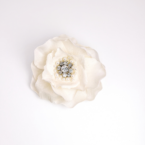 Off White Pearl & Crystal Flower Hair Clip