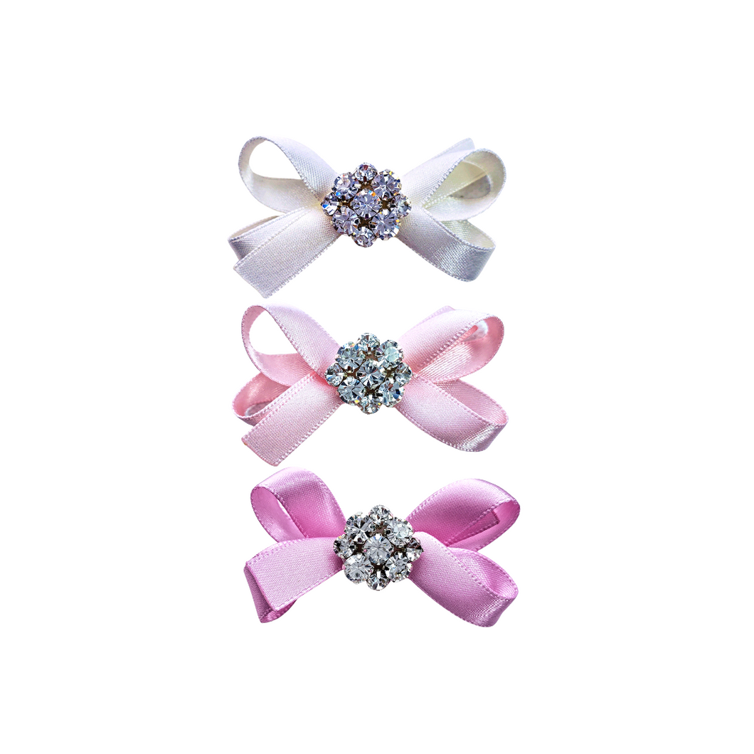 Pink Embellished Small Hair Bow Clips
